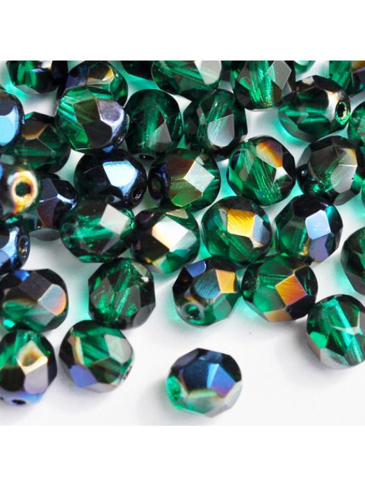 Koraliki czeskie Fire Polished blue iris emerald 6 mm 10 szt.