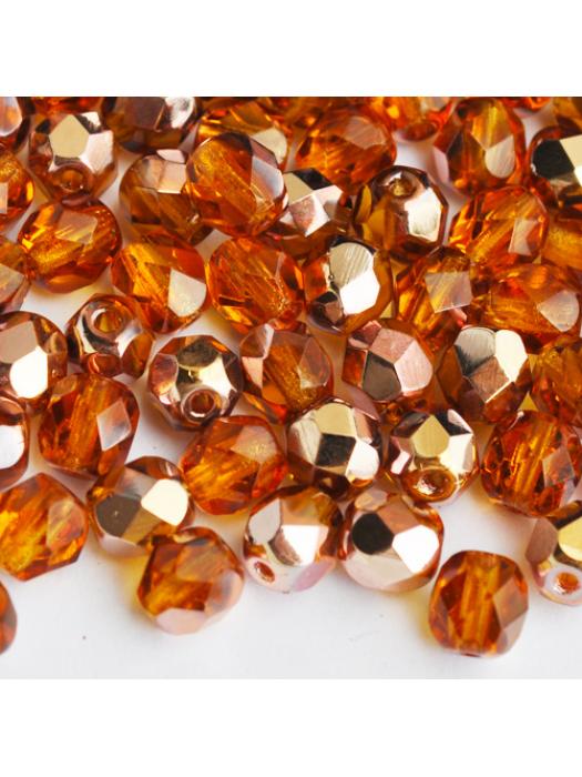 Koraliki czeskie Fire Polished copper medium topaz 6 mm 10 szt.