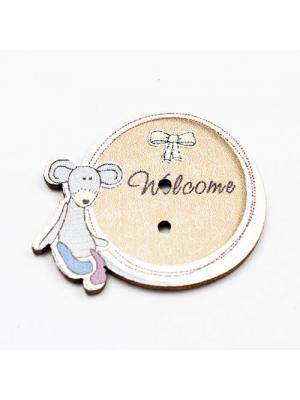 Guzik drewniany Welcome