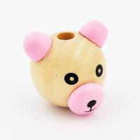 Koralik drewniany różowa głowa misia Koralik drewniany różowa głowa misia