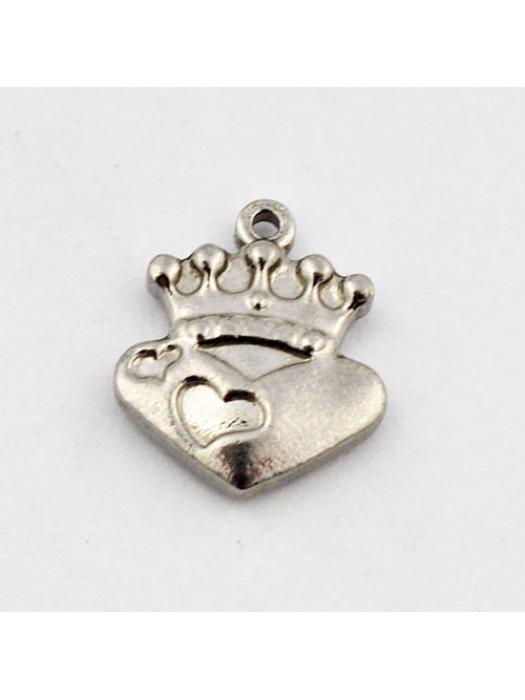 Pendant Stainless Steel heart with crown