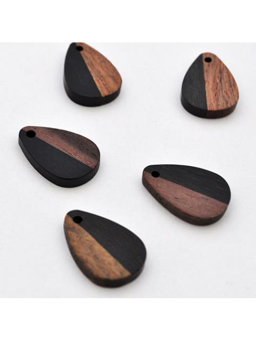 Wood and resin pendant black drop