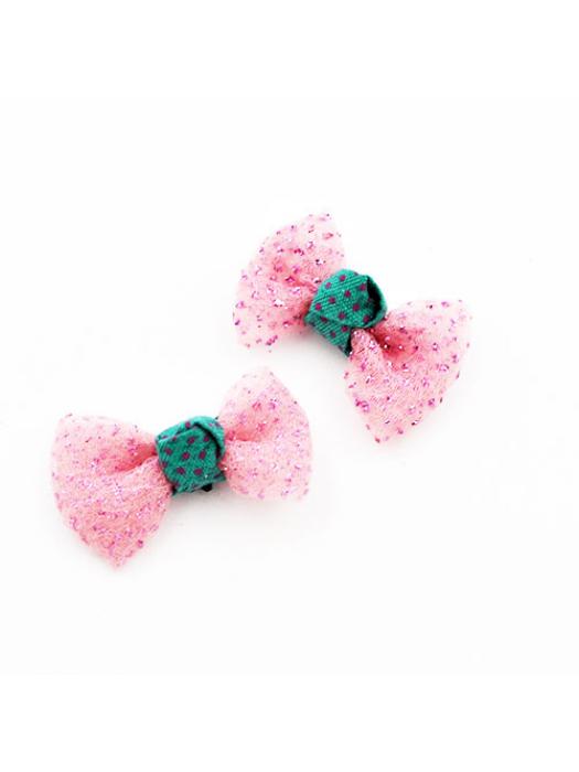 Bow pink and green dots