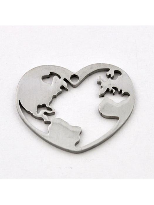 Pendant Stainless Steel heart with the map
