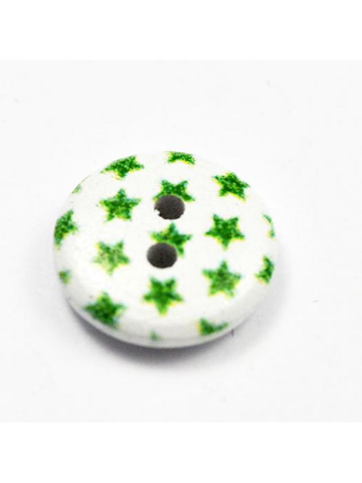 Wood button green stars
