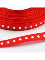  Ribbon satin 10 mm red with white heart