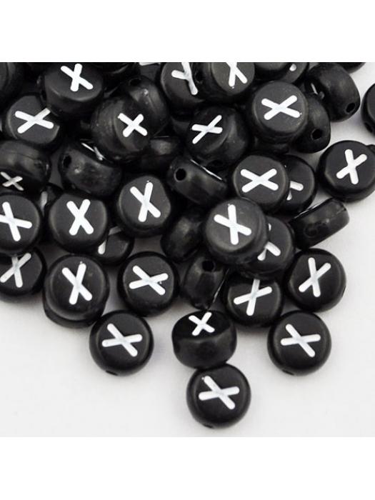 Koralik akrylowy literka czarna X