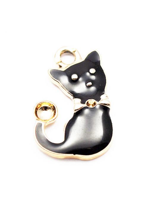 Zawieszka emaliowana czarna kotek z kokardką