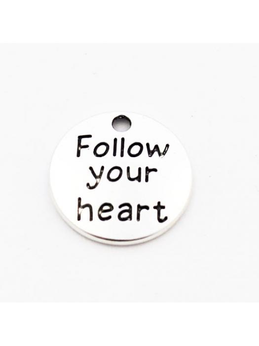 Zawieszka srebrna follow your heart 20 mm