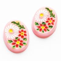 Kaboszon 18 x 13 mm różowy kwiatki