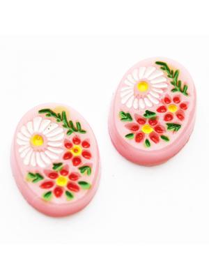 Kaboszon 18 x 13 mm różowy kwiatki Kaboszon 18 x 13 mm różowy kwiatki