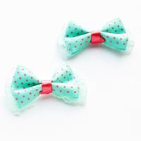 Kokardka seledynowa w różowe groszki 