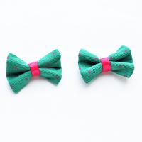 Kokardka zielona  w różowe groszki